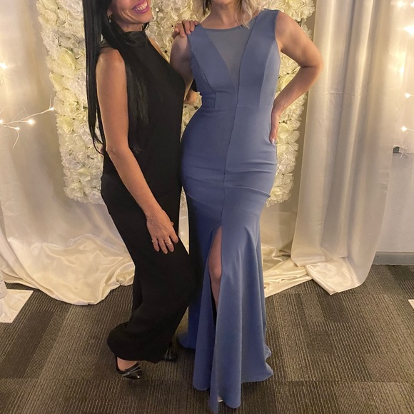 Illusion Deep-V Center Slit Stretch Crepe Dress - Picture 2 of 3